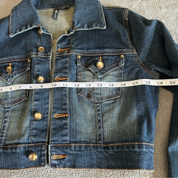 Mixit Cropped Dark Blue Faded Denim Jacket with Jewel Buttons - Picture 4 of 6